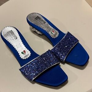 Bravo Browns Shoes Sparkle Glitter Metallic Heel Slip On Mule Sandals